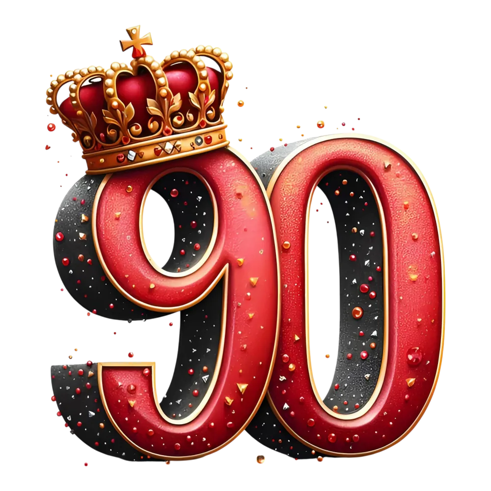 Red Number 90 with Gold Crown and Decorative Accents