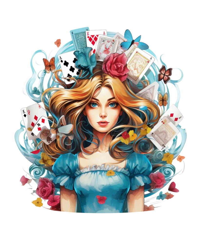 Fantasy Girl Surrounded by Playing Cards and Butterflies