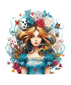 Fantasy Girl Surrounded by Playing Cards and Butterflies