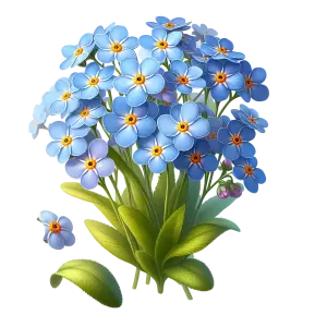 Blue Forget-Me-Not Flowers with Green Leaves