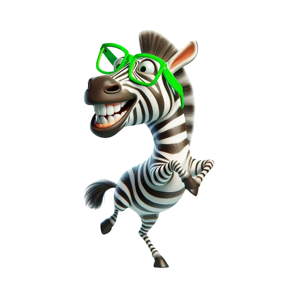 Animated Zebra Wearing Green Glasses Laughing