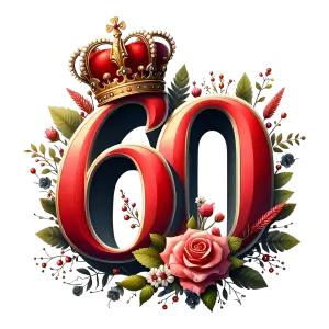 60th Anniversary Number with Crown and Floral Decoration