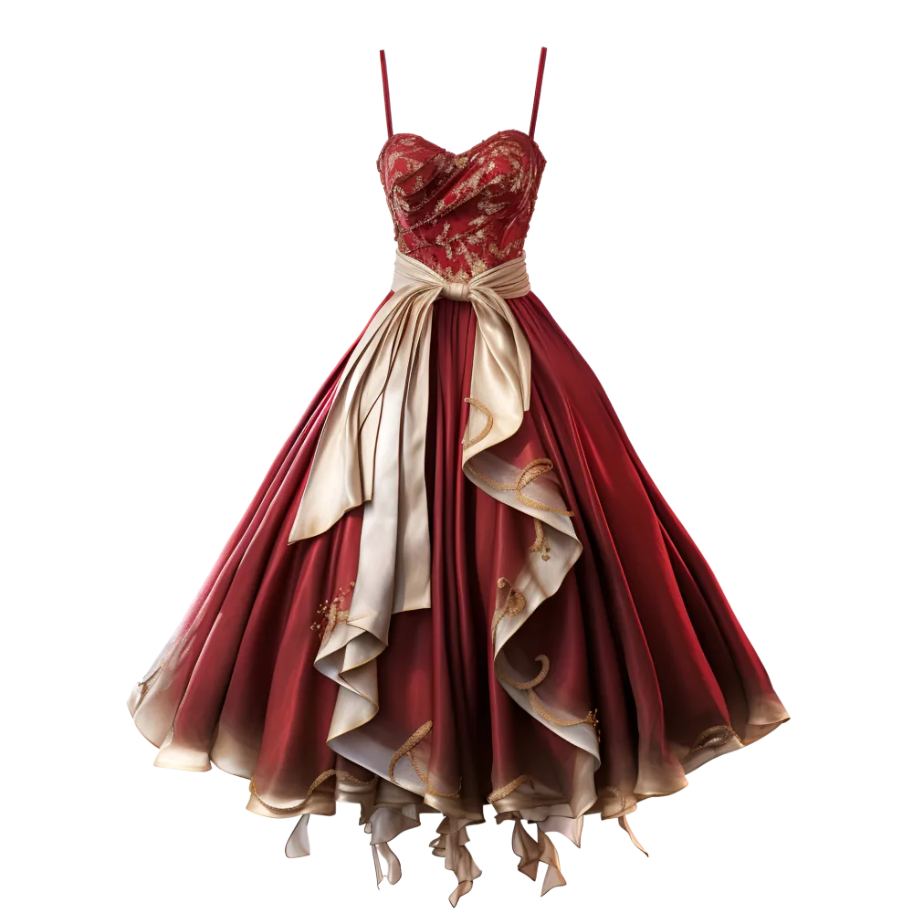 Elegant Red and Gold Formal Dress with Bow Accent