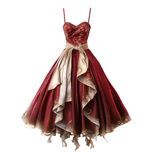 Elegant Red and Gold Formal Dress with Bow Accent