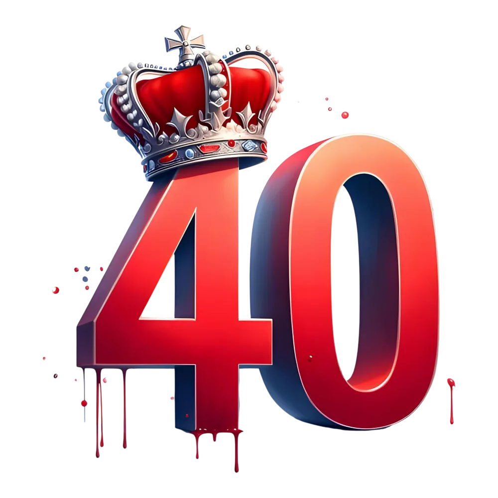Red Number 40 with Royal Crown and Dripping Effect