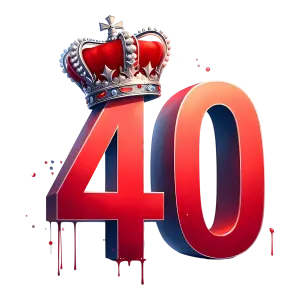 Red Number 40 with Royal Crown and Dripping Effect