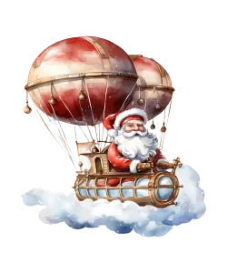 Santa Claus Flying in Steampunk Hot Air Balloon