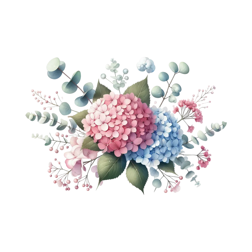 Pastel Pink and Blue Hydrangea Floral Bouquet