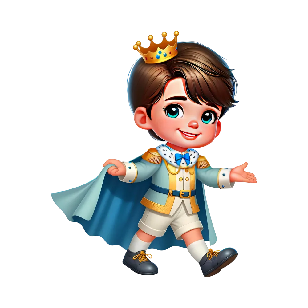 Cute Cartoon Boy Prince with Crown and Cape