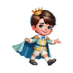 Cute Cartoon Boy Prince with Crown and Cape