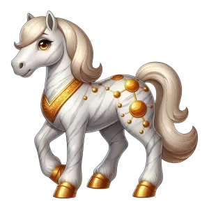 White Cartoon Horse with Gold Armor and Ornaments