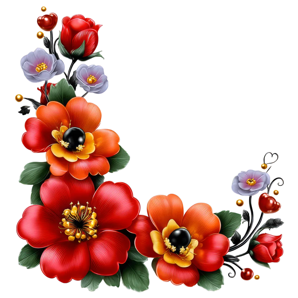 Colorful Floral Frame Corner with Red and Orange Flowers