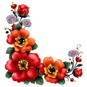 Colorful Floral Frame Corner with Red and Orange Flowers