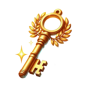 Golden Ornate Key with Laurel Wreath and Sparkles