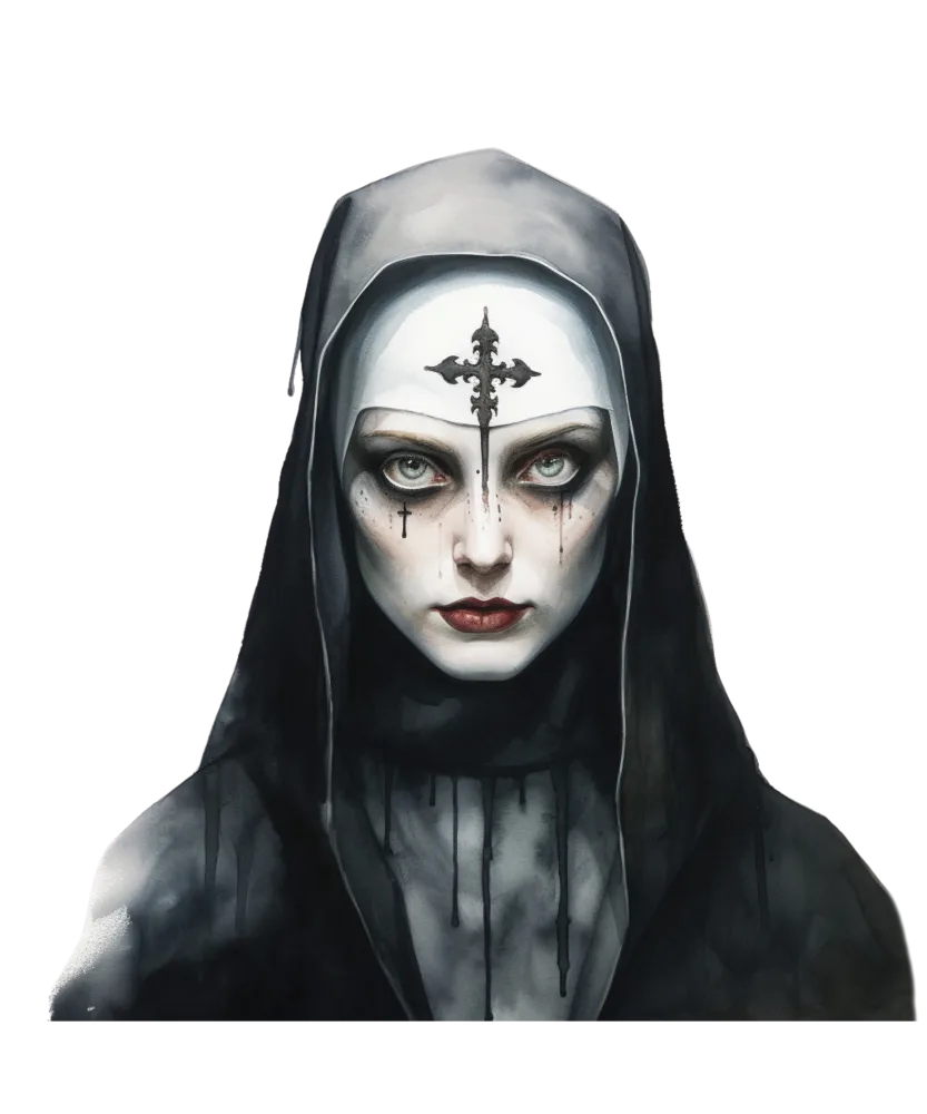 Dark Gothic Nun Portrait with Cross Face Paint