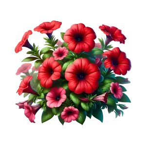 Bright Red Petunia Flower Bouquet PNG