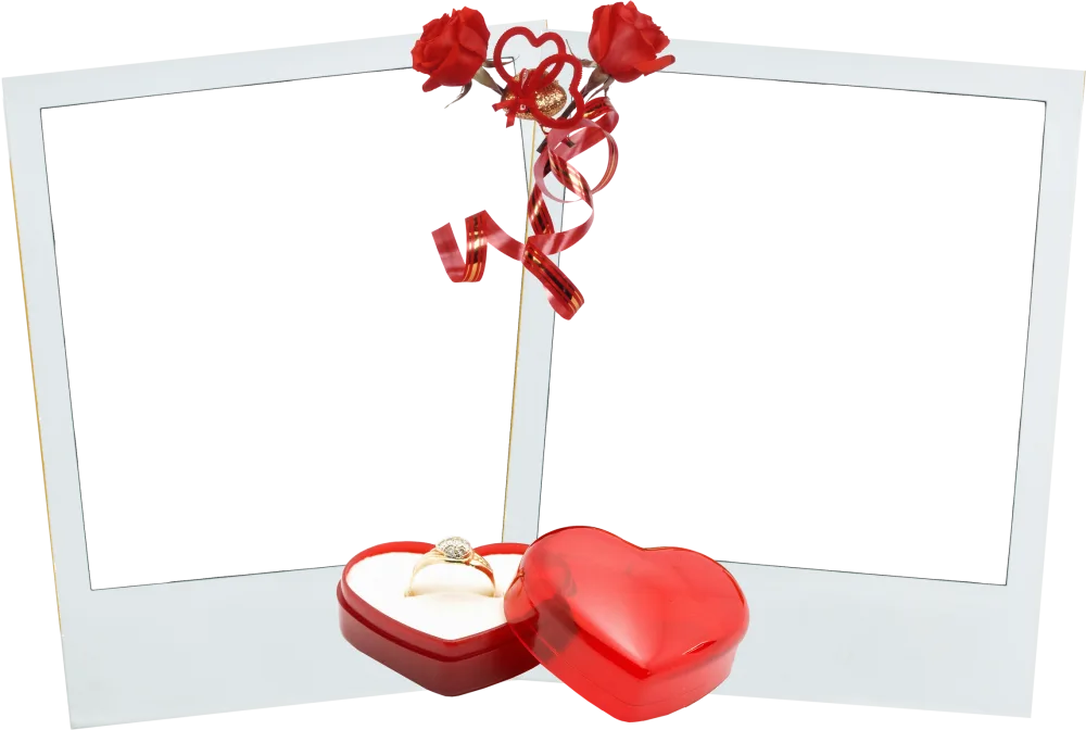 Romantic Photo Frame with Heart-Shaped Ring Box and Red Roses