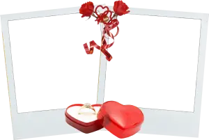 Romantic Photo Frame with Heart-Shaped Ring Box and Red Roses