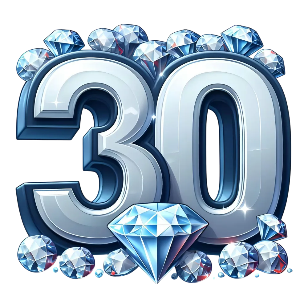 30th Anniversary Silver Shiny Number with Diamonds