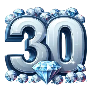 30th Anniversary Silver Shiny Number with Diamonds