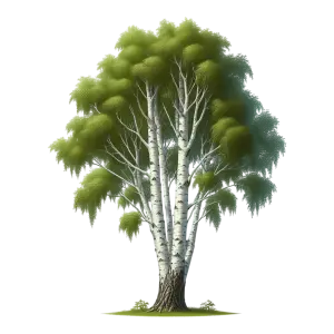 Cluster of Birch Trees with Green Foliage