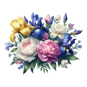 Colorful Bouquet of Peonies and Irises