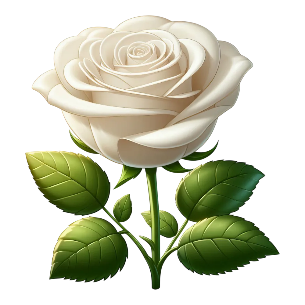 White Rose with Green Leaves Illustration