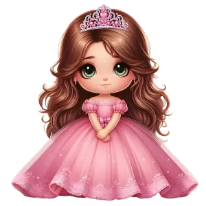Cute Little Girl Cartoon Princess in Pink Dress and Tiara