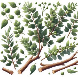 Realistic Green Branches and Leaves with Small Fruits PNG Elements