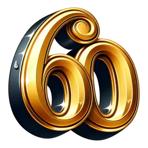 Golden Number 60 with Black Glossy Background