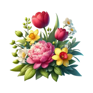 Colorful Spring Flower Bouquet with Peony and Daffodils