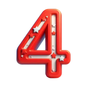 Red Number 4 with White and Red Stars