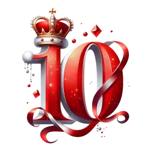 Red 10 with Crown and Decorative Ribbon
