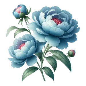 Blue Peony Flowers with Green Leaves