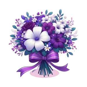 Purple and White Floral Bouquet with Ribbon