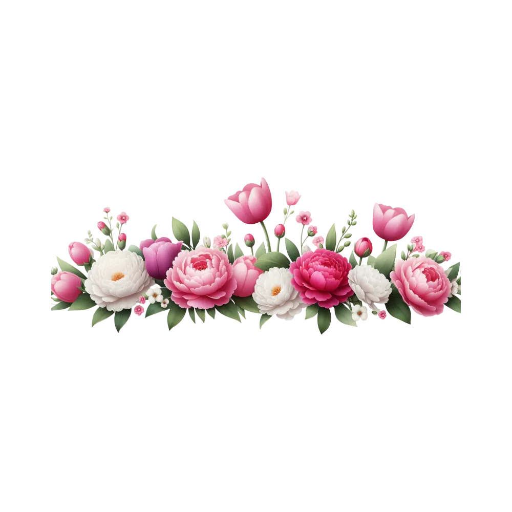 Pink and White Peony and Tulip Flower Border