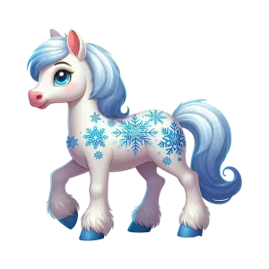 Cute White Cartoon Pony with Blue Snowflake Patterns