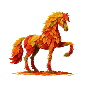 Horse Made of Autumn Leaves Illustration
