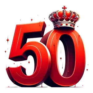 Red 3D Number 50 with Crown and Dripping Paint Effect