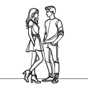 Outline Drawing of a Couple Standing and Facing Each Other