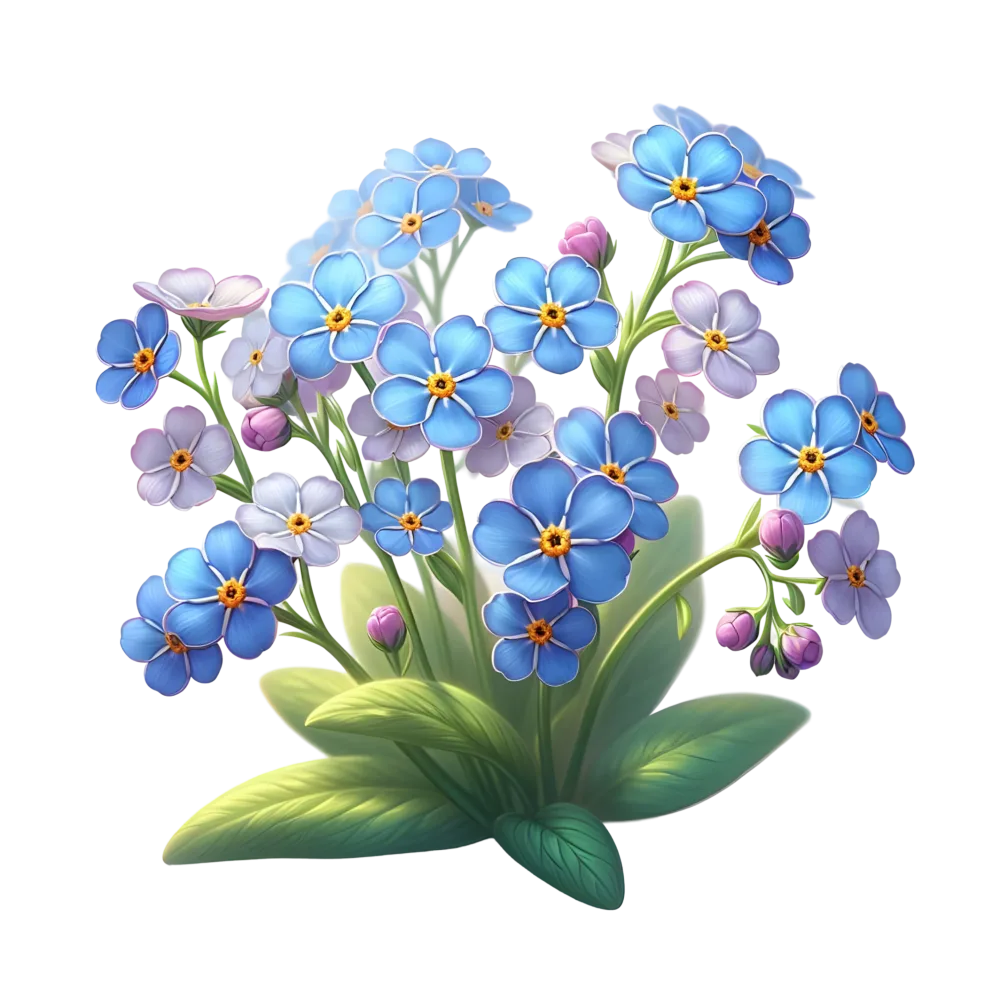 Blue and Purple Forget-Me-Not Flower Cluster Illustration