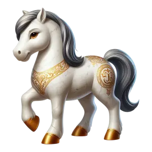 Decorative White Marble Horse Figurine with Gold Accents
