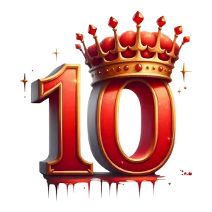 Red Number 10 with Golden Crown and Sparkles