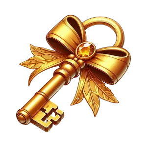 Golden Key with Decorative Bow and Leaf Motif