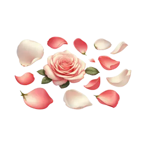 Pink Rose with Scattered Petals on Transparent Background
