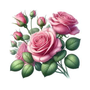 Cluster of Pink Roses with Green Leaves