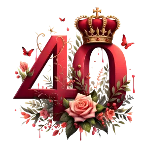 Elegant 40th Anniversary with Crown, Roses, and Butterflies