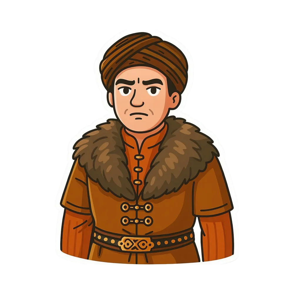 Medieval Man Wearing Fur Collar and Turban Illustration