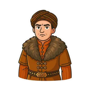 Medieval Man Wearing Fur Collar and Turban Illustration