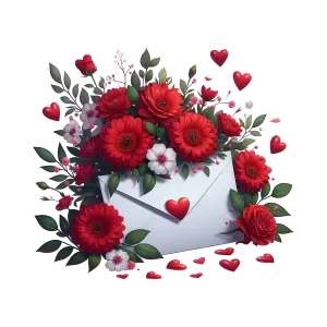 Envelope with Red Flowers and Heart Decorations